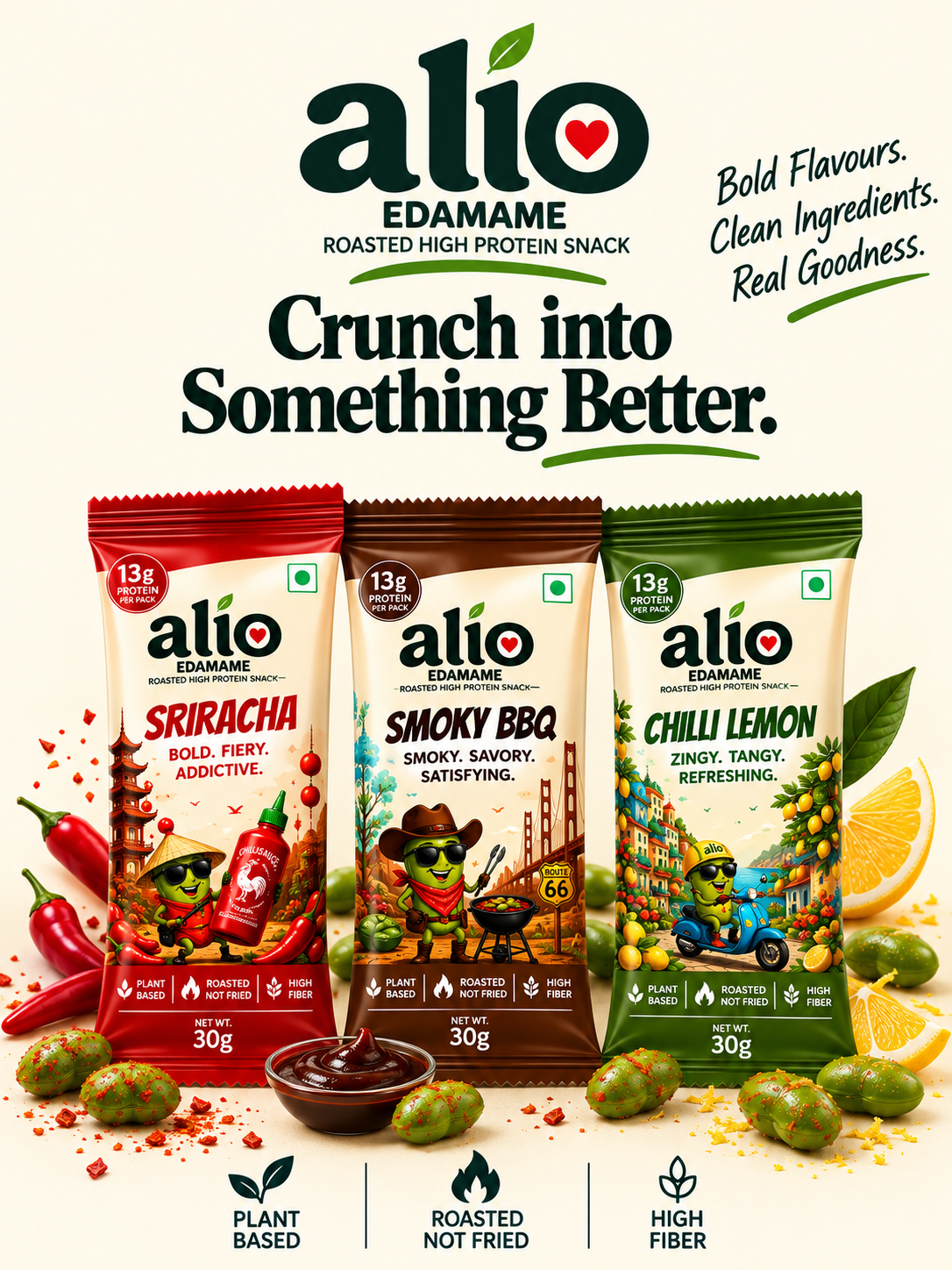 ALIO High Protein Roasted Edamame - Pack of 3 flavours ( 30 gm )