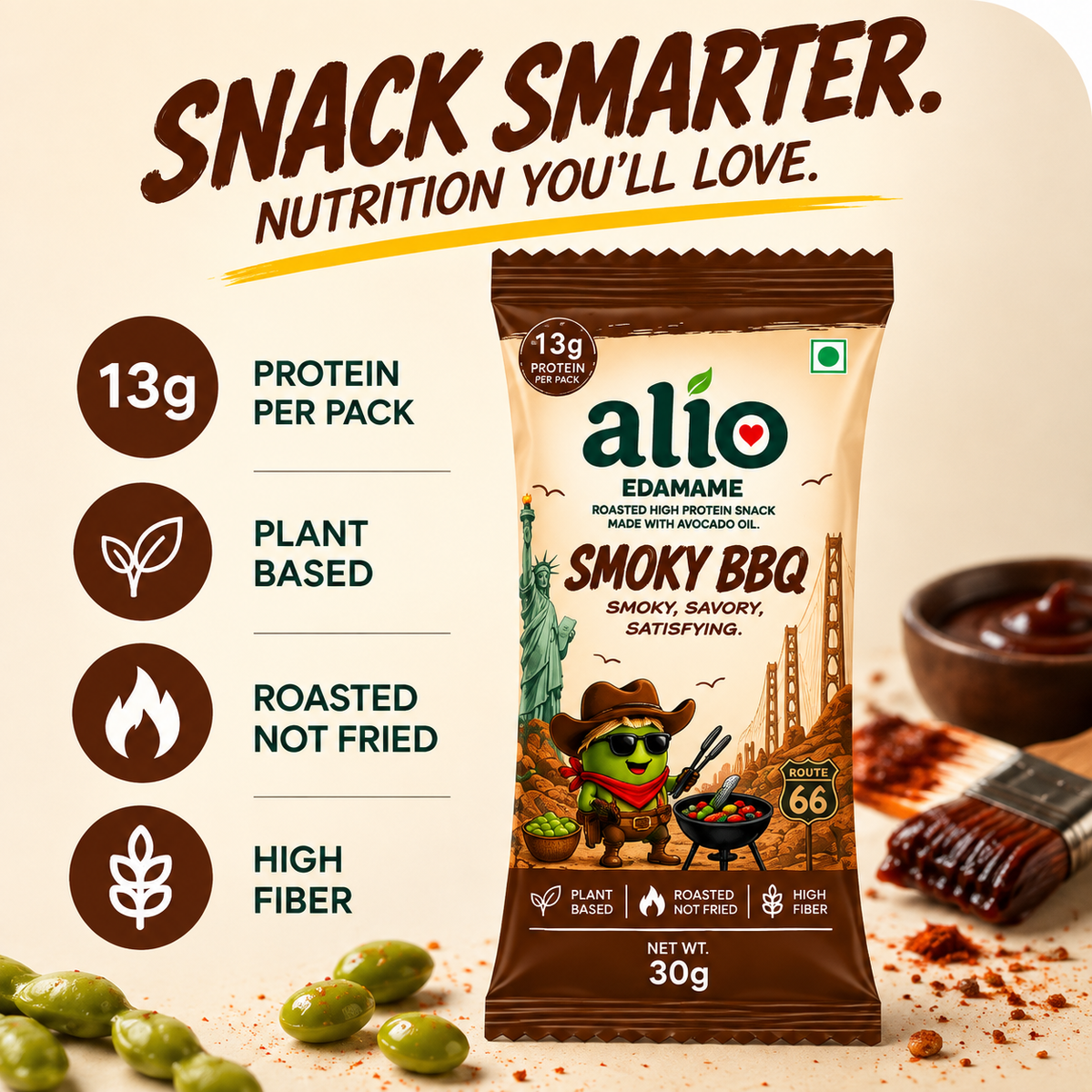 ALIO High Protein Roasted Edamame - Smoky BBQ (30gm)