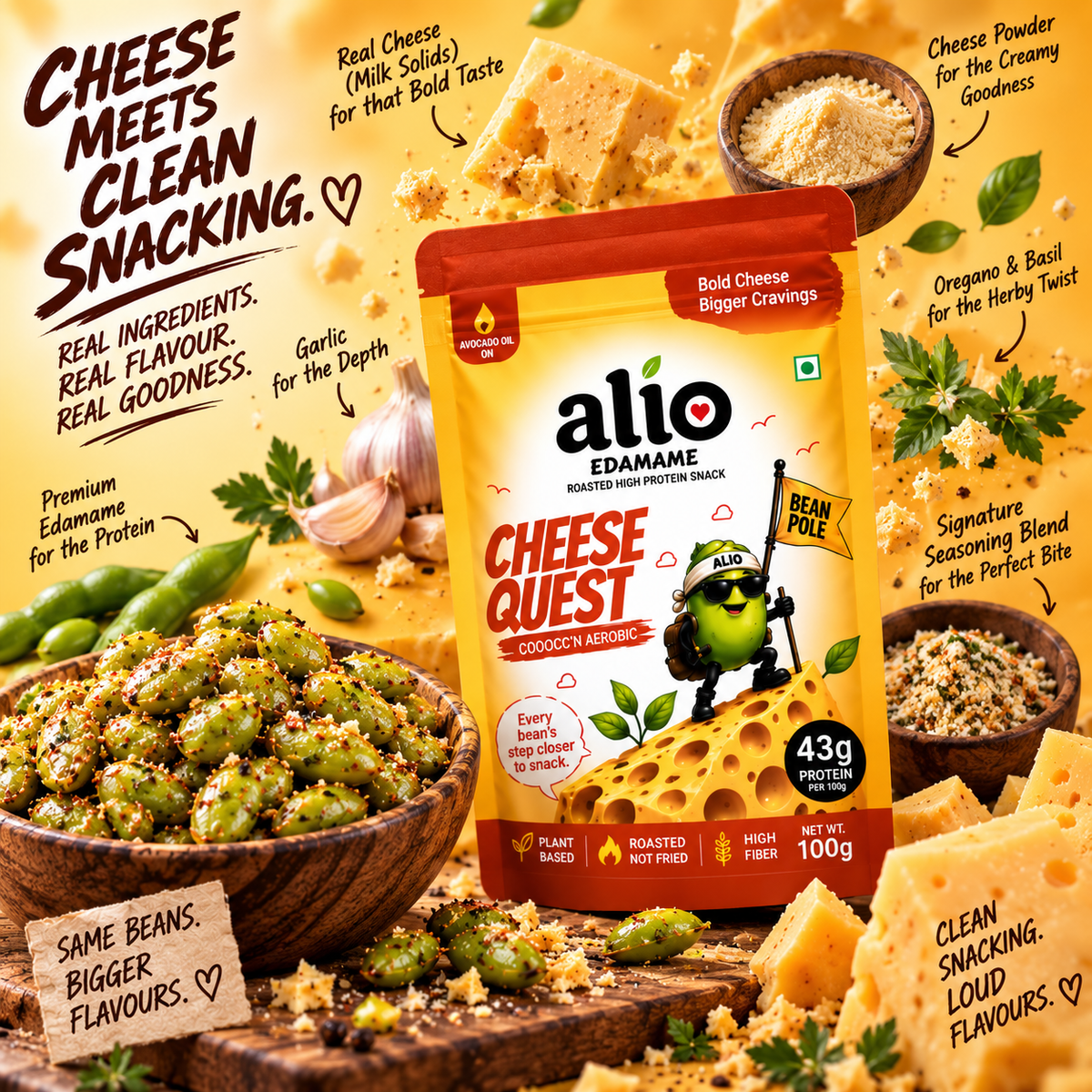 ALIO High Protein Roasted Edamame - Cheese & Herbs (100 gm)
