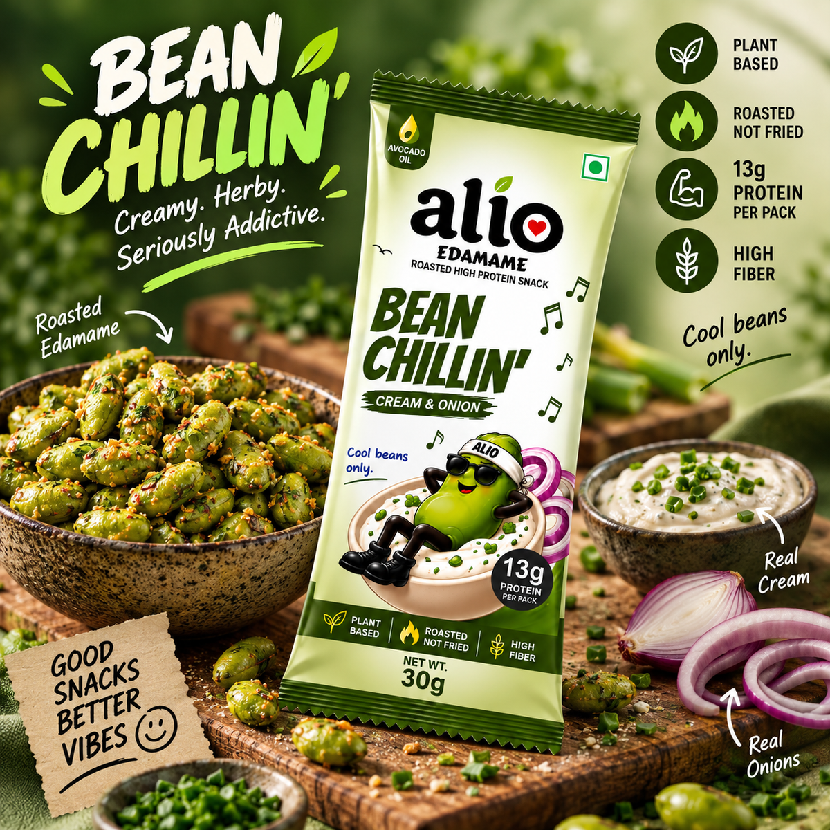 ALIO High Protein Roasted Edamame - Cream & Onion (30gm)