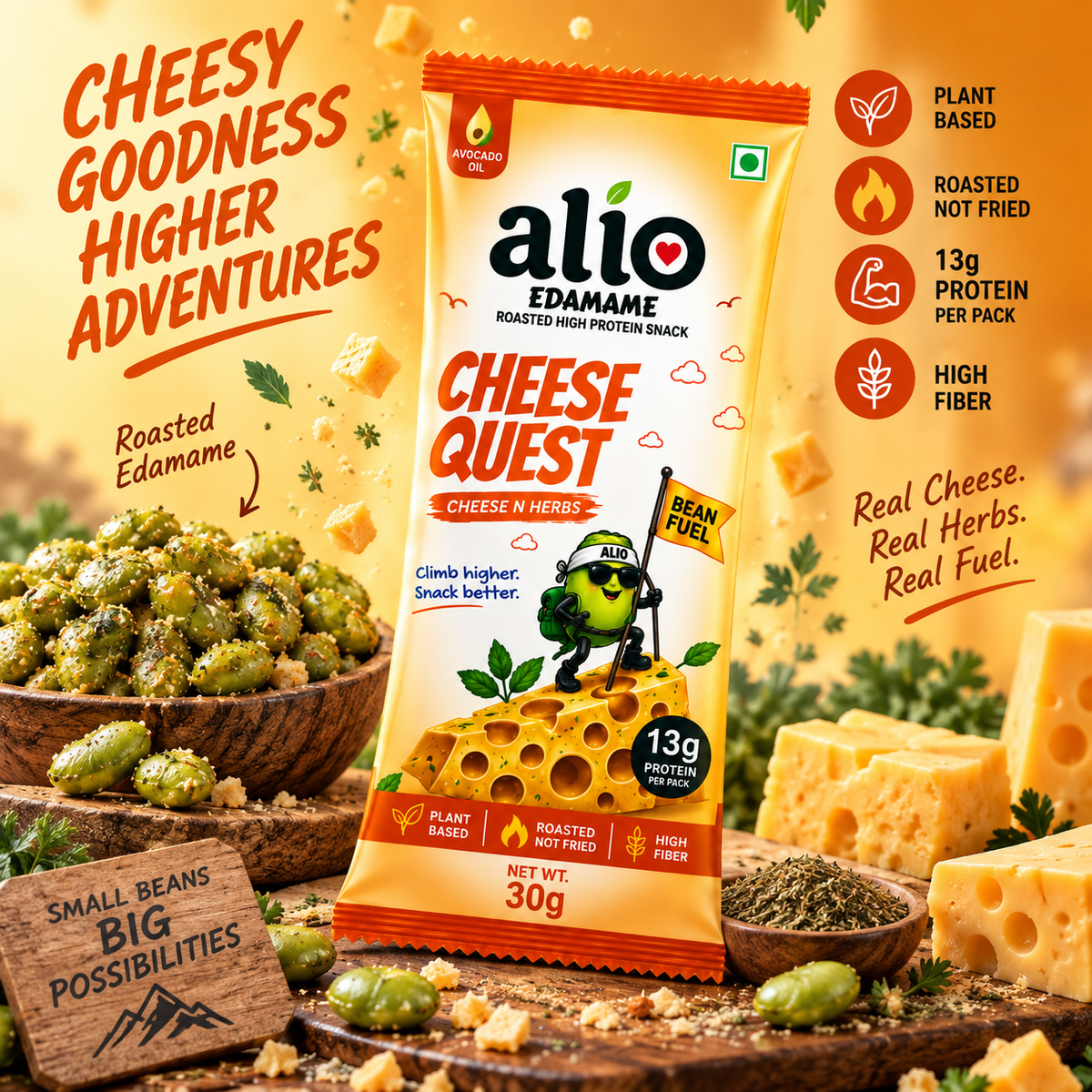 ALIO High Protein Roasted Edamame - Cheese & Herbs (30gm)