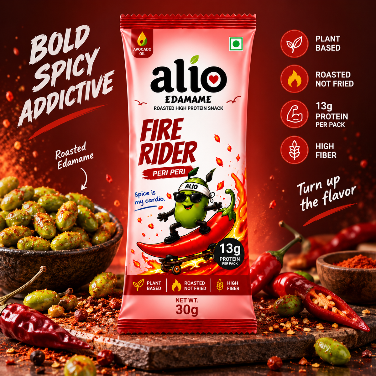 ALIO High Protein Roasted Edamame - Peri Peri (30gm)