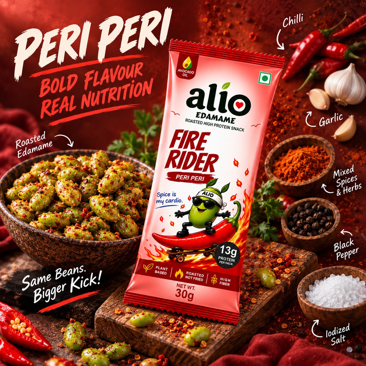 ALIO High Protein Roasted Edamame - Peri Peri (30gm)