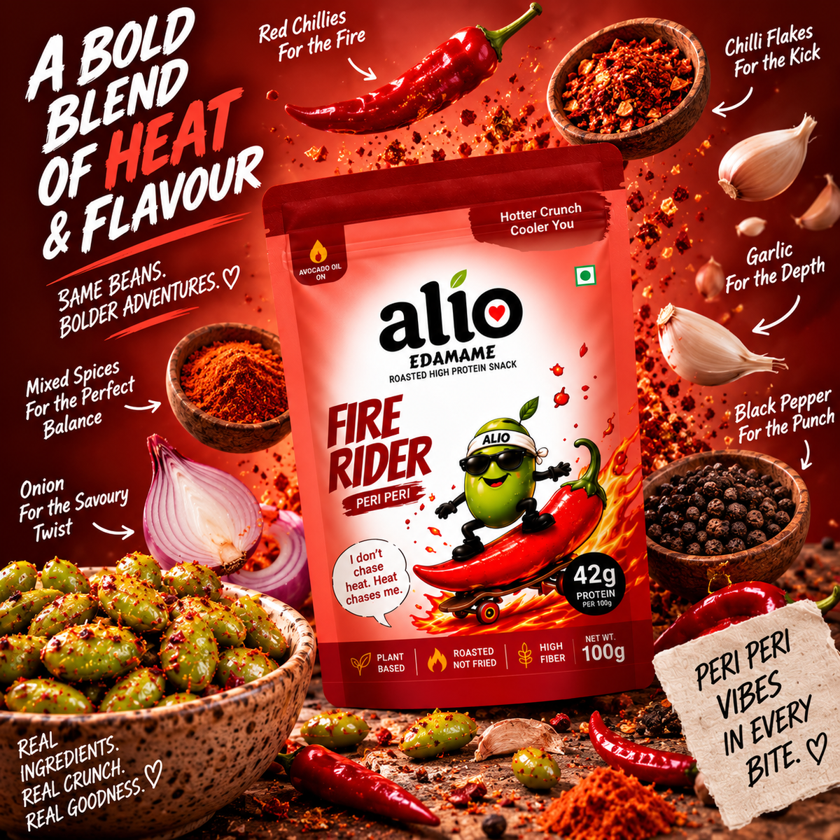 ALIO High Protein Roasted Edamame - Peri Peri (100gm)