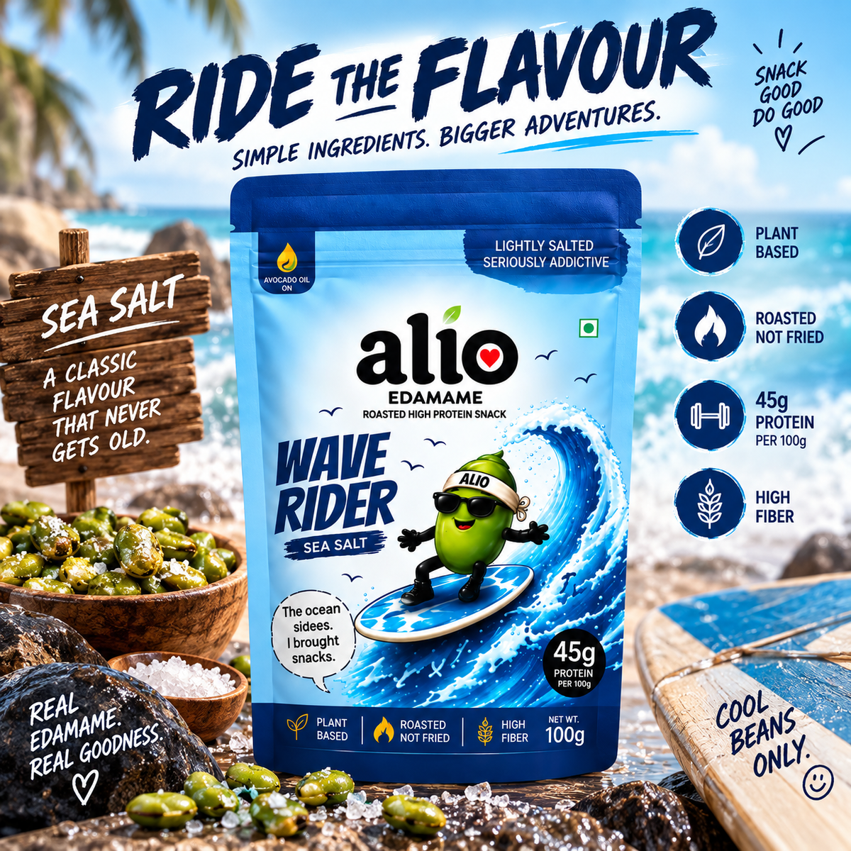 ALIO High Protein Roasted Edamame - Sea Salt (100gm)