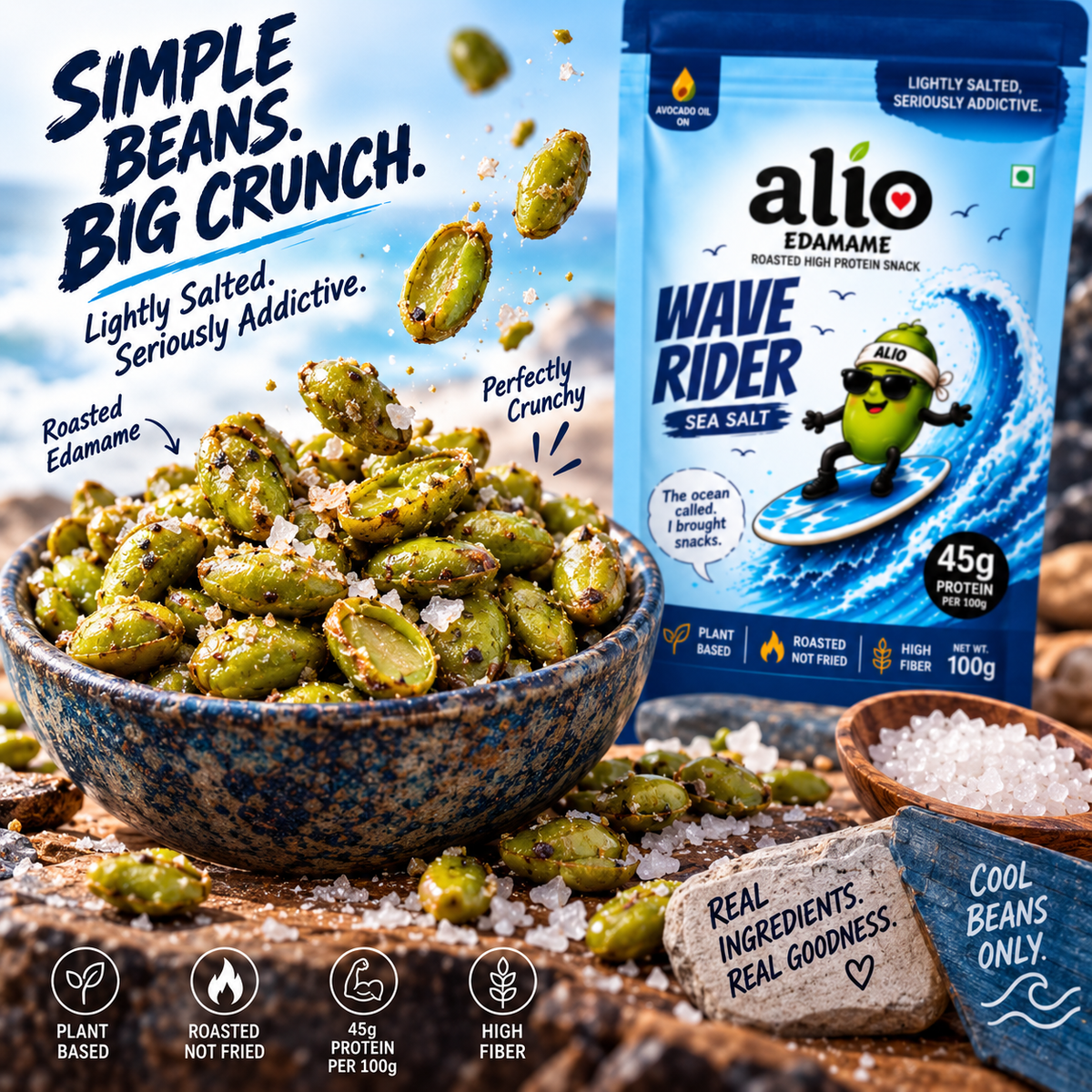 ALIO High Protein Roasted Edamame - Sea Salt (100gm)