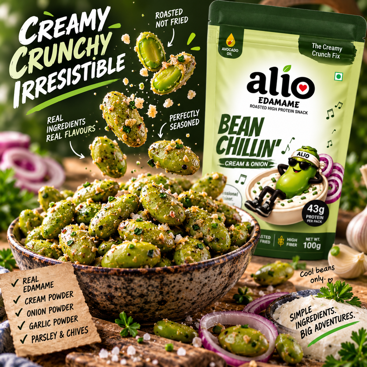 ALIO High Protein Roasted Edamame - Cream & Onion (100 gm)